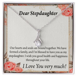 To My Stepdaughter Bound Together Ribbon Necklace Silver Tone Standard Box